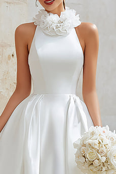 Elfenbein Prinzessin Hoher Ausschnitt Satin High Low Blumen Junggesellinnenabschied Kleid