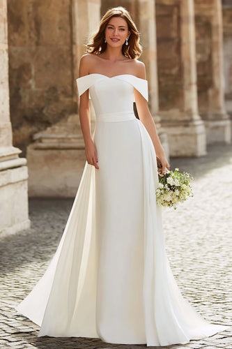Elfenbein Schulterfreie Etui Braut Kleid