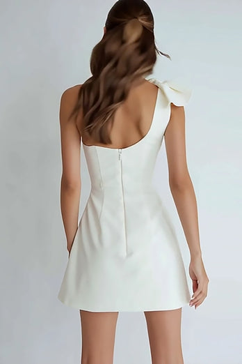 Elfenbein Satin Ein Schulter Kurz A Linie Verlobung Kleid