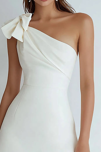 Elfenbein Satin Ein Schulter Kurz A Linie Verlobung Kleid