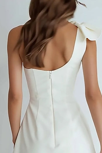 Elfenbein Satin Ein Schulter Kurz A Linie Verlobung Kleid