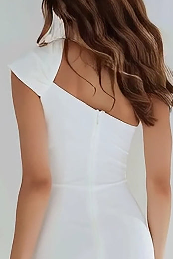 Elfenbein Satin Ein Schulter Kurz Eng Verlobung Kleid