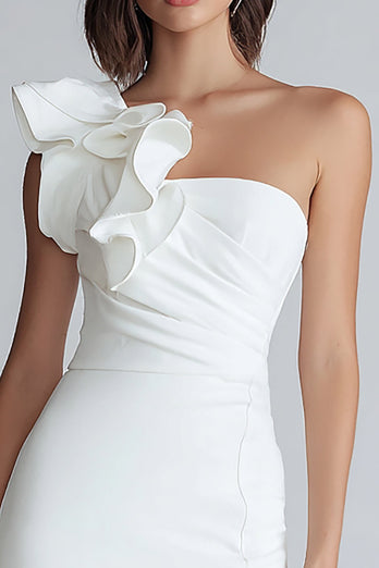 Elfenbein Ein Schulter Satin Kurz Eng Verlobung Kleid