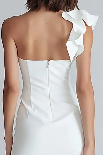 Elfenbein Ein Schulter Satin Kurz Eng Verlobung Kleid