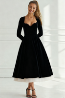 Laden Sie das Bild in den Galerie-Viewer, Cabernet Samt A-Linien Herzausschnitt Langes Festliches Kleid mit Ärmeln