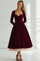 Laden Sie das Bild in den Galerie-Viewer, Leely Women Cabernet Velvet Sweetheart Maxi Wedding Guest Dress Long Sleeves A Line Wedding Party Dress