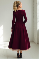 Laden Sie das Bild in den Galerie-Viewer, Cabernet Samt A-Linien Herzausschnitt Langes Festliches Kleid mit Ärmeln