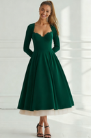 Laden Sie das Bild in den Galerie-Viewer, Cabernet Samt A-Linien Herzausschnitt Langes Festliches Kleid mit Ärmeln