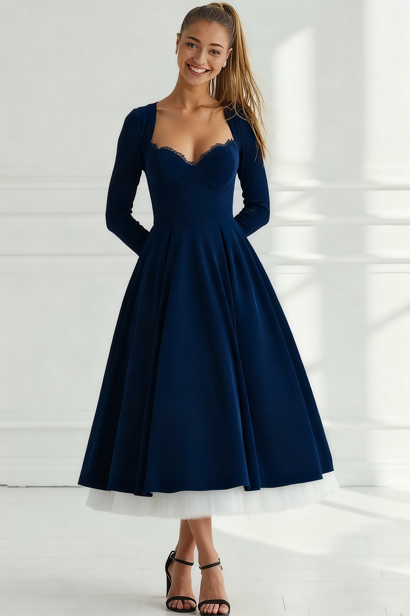 Laden Sie das Bild in den Galerie-Viewer, Cabernet Samt A-Linien Herzausschnitt Langes Festliches Kleid mit Ärmeln
