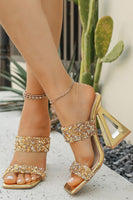Laden Sie das Bild in den Galerie-Viewer, Glitter Goldene Doppelriemen Sandalen mit Blockabsatz