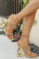 Laden Sie das Bild in den Galerie-Viewer, Glitter Goldene Doppelriemen Sandalen mit Blockabsatz