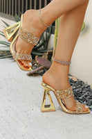 Laden Sie das Bild in den Galerie-Viewer, Glitter Goldene Doppelriemen Sandalen mit Blockabsatz