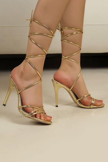 Goldene Riemchen Gladiator Stiletto Sandalen