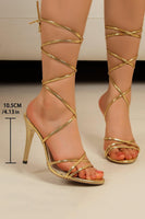 Laden Sie das Bild in den Galerie-Viewer, Goldene Riemchen Gladiator Stiletto Sandalen