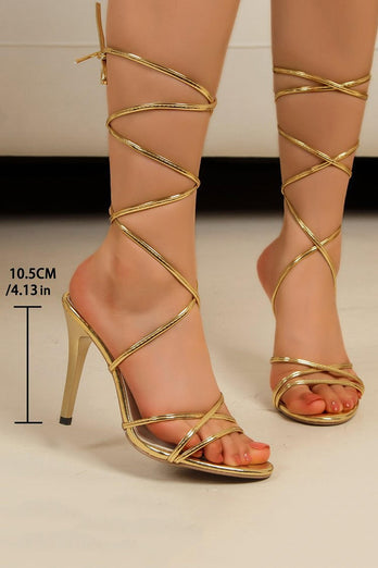 Goldene Riemchen Gladiator Stiletto Sandalen