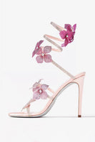 Laden Sie das Bild in den Galerie-Viewer, Glitter Rosa Perlen Blumen Wickelriemen Gladiator Sandalen mit Absatz
