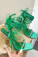 Laden Sie das Bild in den Galerie-Viewer, Fuchsia Riemchen Gladiator Stiletto Sandalen mit Feder