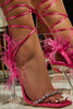 Laden Sie das Bild in den Galerie-Viewer, Fuchsia Riemchen Gladiator Stiletto Sandalen mit Feder