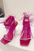 Laden Sie das Bild in den Galerie-Viewer, Fuchsia Riemchen Gladiator Stiletto Sandalen mit Feder