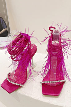 Fuchsia Riemchen Gladiator Stiletto Sandalen mit Feder