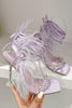 Laden Sie das Bild in den Galerie-Viewer, Fuchsia Riemchen Gladiator Stiletto Sandalen mit Feder