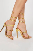 Laden Sie das Bild in den Galerie-Viewer, Glitter Goldene Wickelriemen Gladiator Sandalen mit Absatz für Party