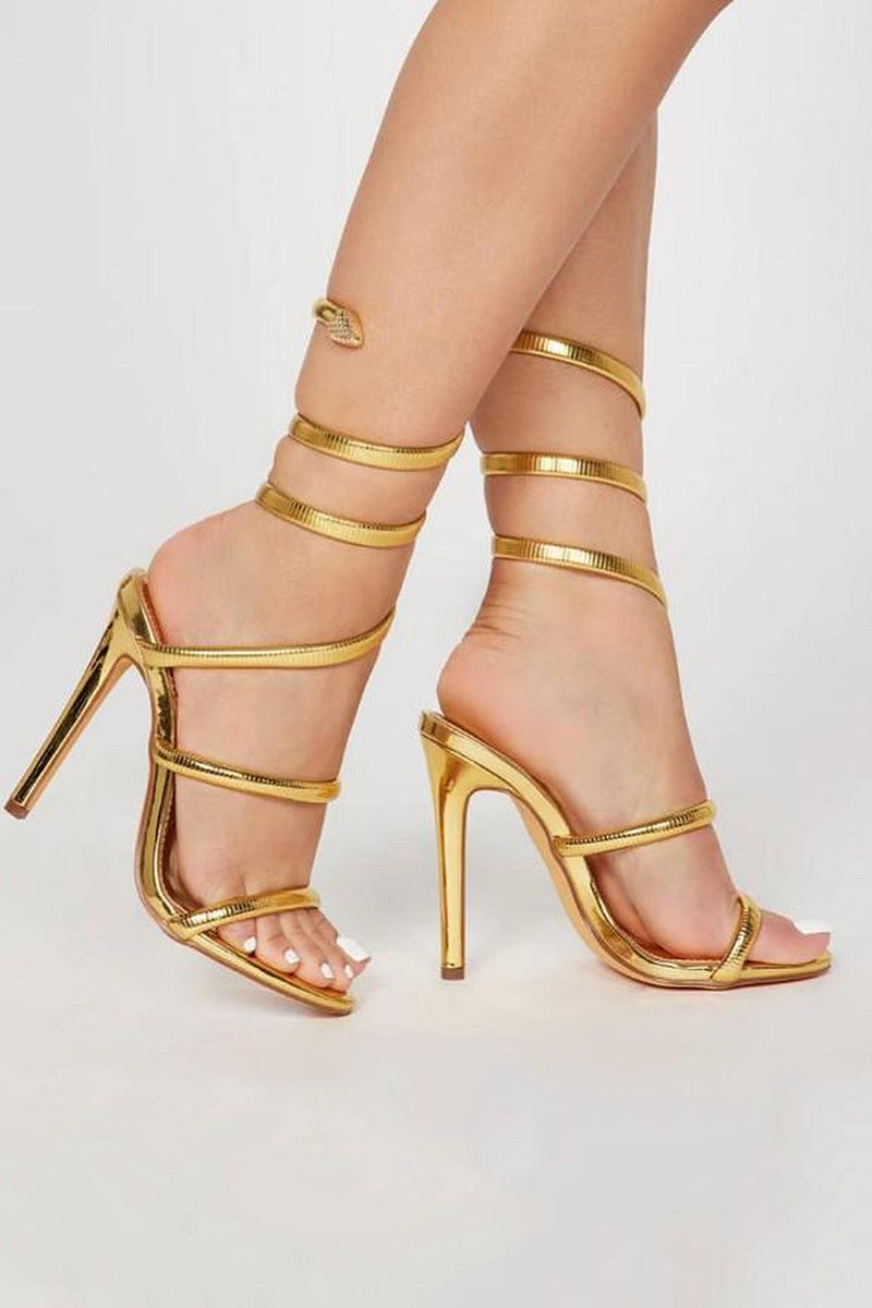 Laden Sie das Bild in den Galerie-Viewer, Glitter Goldene Wickelriemen Gladiator Sandalen mit Absatz für Party