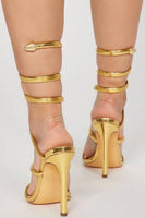 Laden Sie das Bild in den Galerie-Viewer, Glitter Goldene Wickelriemen Gladiator Sandalen mit Absatz für Party