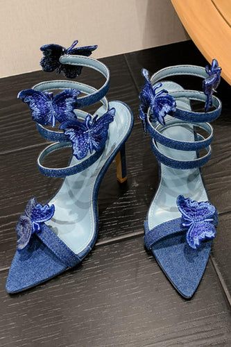 Blaue Wickelriemen Gladiator Stiletto Sandalen mit Schmetterling
