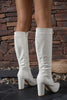 Laden Sie das Bild in den Galerie-Viewer, Weiße Kniehohe Go-Go Stiefel mit Spitzzehe und Blockabsatz