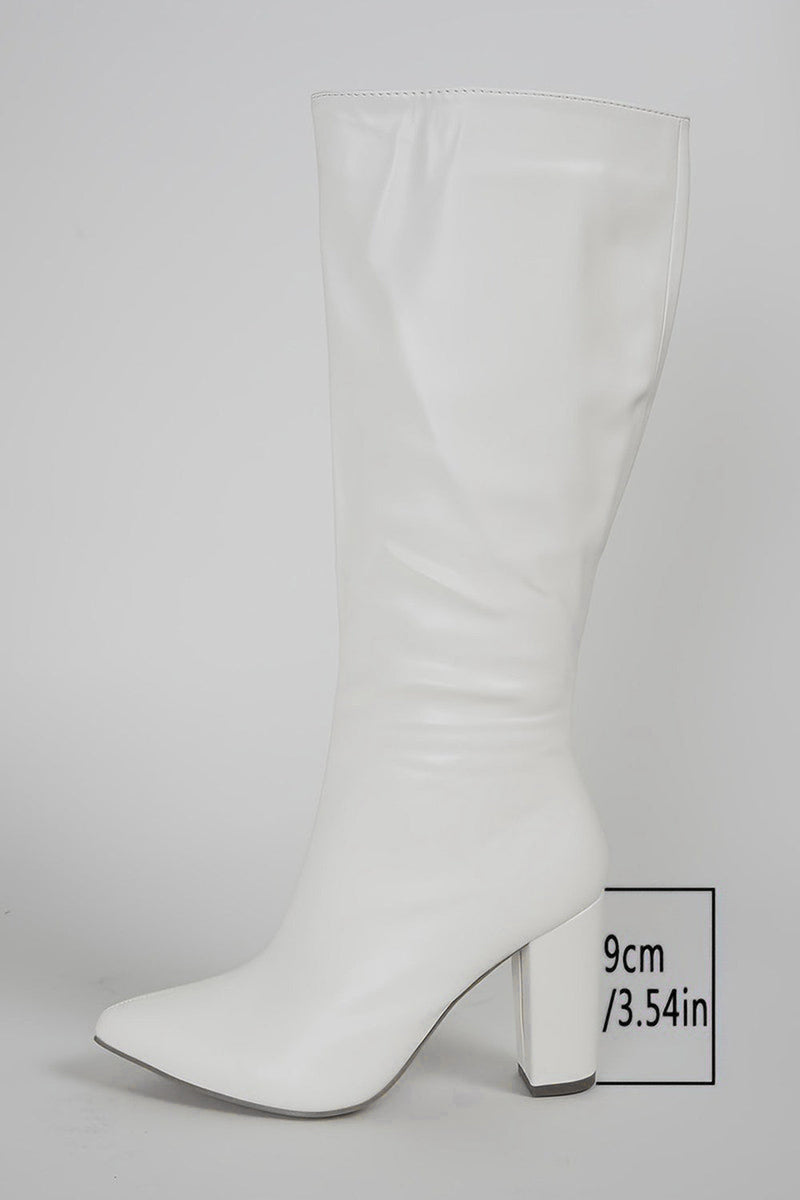 Laden Sie das Bild in den Galerie-Viewer, Weiße Kniehohe Go-Go Stiefel mit Spitzzehe und Blockabsatz