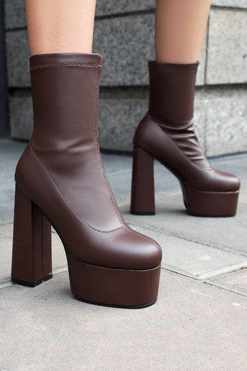 Weiße Knöchelhohe Go-Go Stiefel mit Runde Zehen und Plateau-Blockabsatz