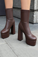 Laden Sie das Bild in den Galerie-Viewer, Weiße Knöchelhohe Go-Go Stiefel mit Runde Zehen und Plateau-Blockabsatz