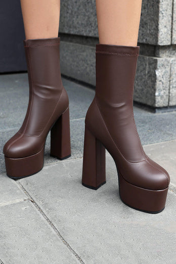 Weiße Knöchelhohe Go-Go Stiefel mit Runde Zehen und Plateau-Blockabsatz