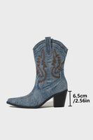 Laden Sie das Bild in den Galerie-Viewer, Dunkelblaue Bestickte Breite Schaft Western Cowgirl Stiefel mit Blockabsatz
