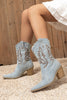 Laden Sie das Bild in den Galerie-Viewer, Dunkelblaue Bestickte Breite Schaft Western Cowgirl Stiefel mit Blockabsatz