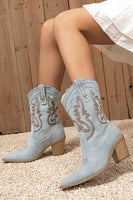 Laden Sie das Bild in den Galerie-Viewer, Dunkelblaue Bestickte Breite Schaft Western Cowgirl Stiefel mit Blockabsatz