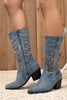 Laden Sie das Bild in den Galerie-Viewer, Dunkelblaue Bestickte Mittelhohe Cowgirl Stiefel mit Blockabsatz