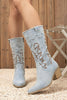 Laden Sie das Bild in den Galerie-Viewer, Dunkelblaue Bestickte Mittelhohe Cowgirl Stiefel mit Blockabsatz