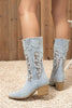 Laden Sie das Bild in den Galerie-Viewer, Dunkelblaue Bestickte Mittelhohe Cowgirl Stiefel mit Blockabsatz