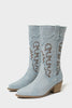 Laden Sie das Bild in den Galerie-Viewer, Dunkelblaue Bestickte Mittelhohe Cowgirl Stiefel mit Blockabsatz