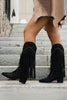 Laden Sie das Bild in den Galerie-Viewer, Braune Leoparden Mittelhohe Cowgirl Stiefel mit Fransen und Blockabsatz