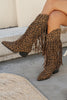 Laden Sie das Bild in den Galerie-Viewer, Braune Leoparden Mittelhohe Cowgirl Stiefel mit Fransen und Blockabsatz