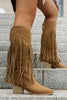 Laden Sie das Bild in den Galerie-Viewer, Braune Leoparden Mittelhohe Cowgirl Stiefel mit Fransen und Blockabsatz
