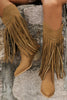Laden Sie das Bild in den Galerie-Viewer, Braune Leoparden Mittelhohe Cowgirl Stiefel mit Fransen und Blockabsatz