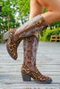 Laden Sie das Bild in den Galerie-Viewer, Braune Leoparden Breite Schaft Western Cowgirl Stiefel mit Spitzzehe und Blockabsatz