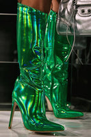 Laden Sie das Bild in den Galerie-Viewer, Glitter Neonpink Kniehohe Stiletto Stiefel mit High Heel