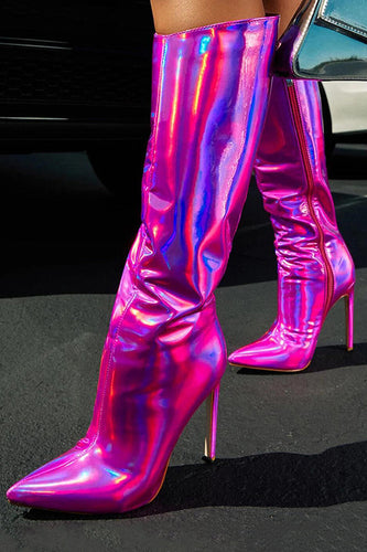 Glitter Neonpink Kniehohe Stiletto Stiefel mit High Heel