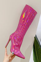 Laden Sie das Bild in den Galerie-Viewer, Glitter Neonpink Kniehohe Stiletto Stiefel mit High Heel