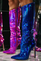 Laden Sie das Bild in den Galerie-Viewer, Glitter Neonpink Kniehohe Stiletto Stiefel mit High Heel